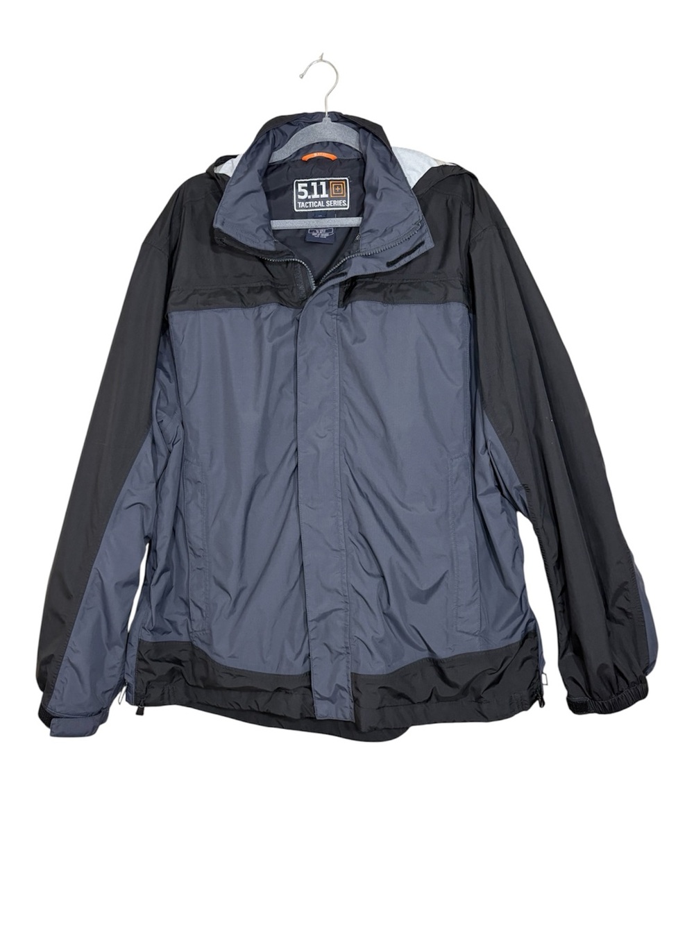 5.11 Tactical Two-Tone Gray and Black Rain Jacket with Badge Tabs- men’s XL